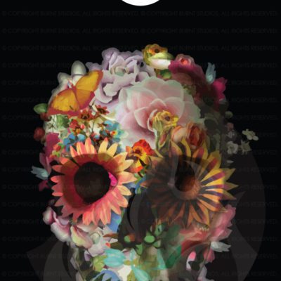Colorful Floral Sugar Skull on Black Background Corn Hole Board Beacn Bag Toss Vinyl Wrap Decal (25"x49") - Digital File: EPS/JPG