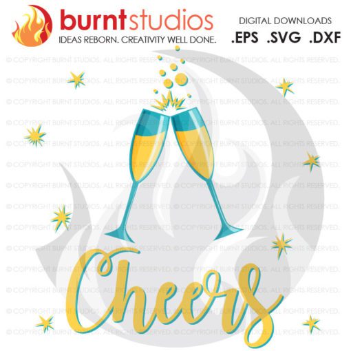 Digital File, Cheers, Champagne Glasses Flute, Happy New Year, 2017, New Years, Shirt Design, Decal, Cutting File Svg, Png, Dxf,