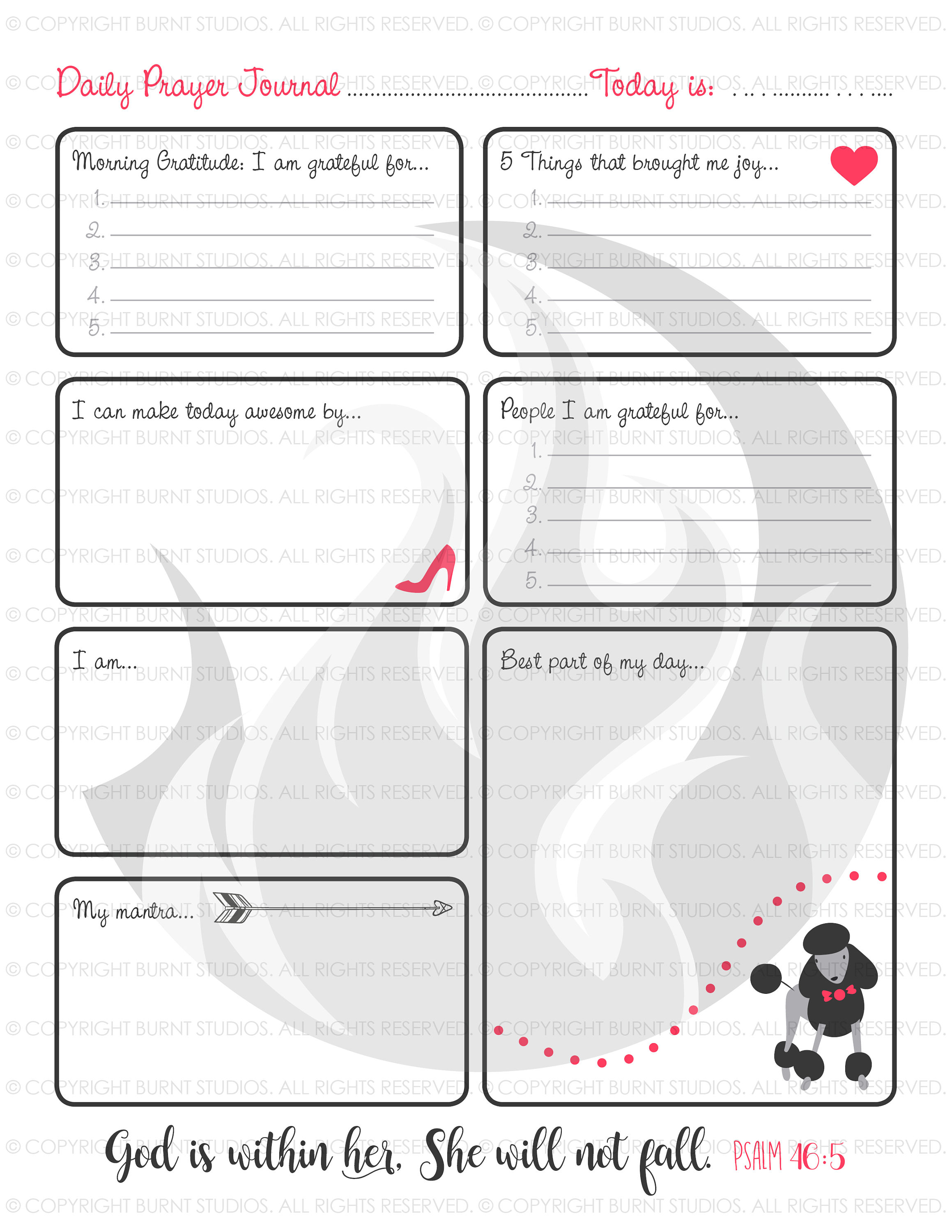 Digital File Prayer Journal Black And Hot Pink Poodle Daily