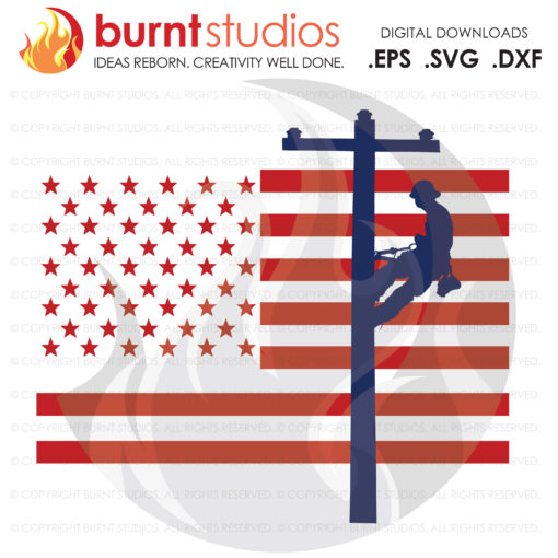 Digital File, USA Flag, United States of America, Linemen, Lineman, Power, Climbing Hooks, Spikes, Gaffs, Decal, Svg, Png, Dxf, Eps file