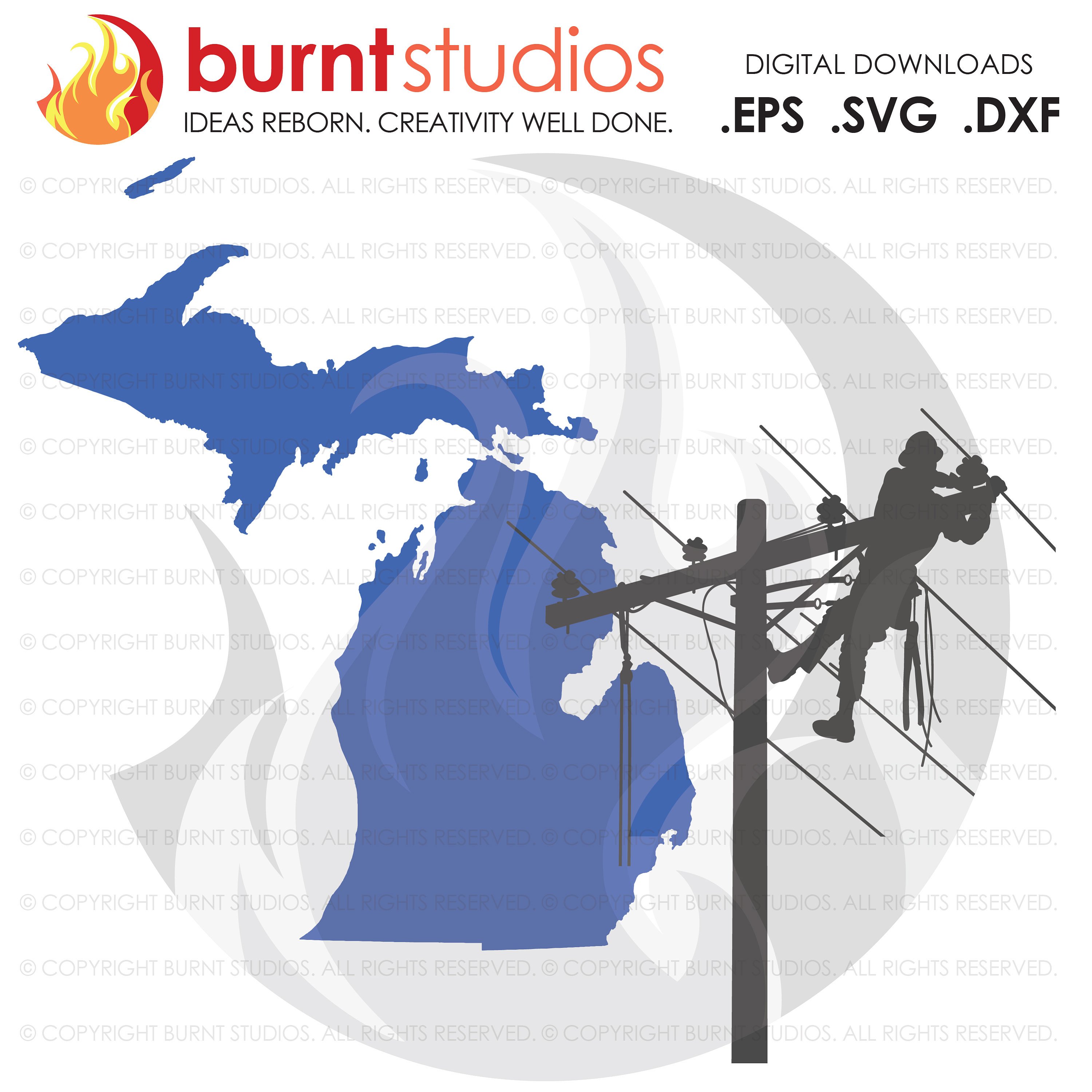 Digital File, Michigan, MI, Lineman, Linemen, Power, Climbing Hooks, Spikes, Gaffs, Shirt Design, Decal Design, Svg, Png, Dxf, Eps file