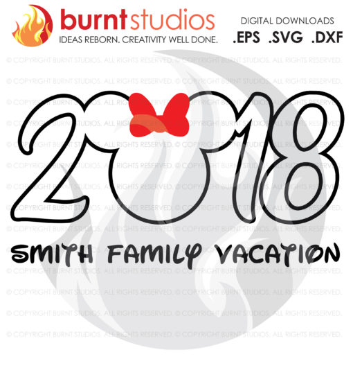 SVG Cutting File, 2018 Walt Disney World, Minnie Mouse, Magic Kingdom, Family Vacation Shirt Design, EPS, PNG, Digital Download, Customize