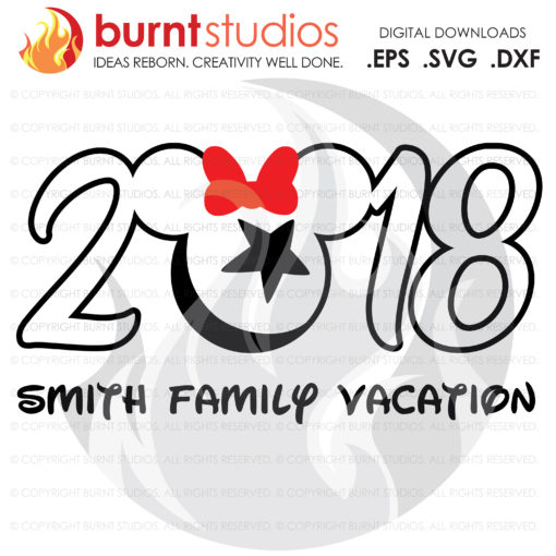 SVG Cutting File, 2018 Walt Disney World, Minnie Mouse, Magic Kingdom, Family Vacation Shirt Design, EPS, PNG, Digital Download, Customize
