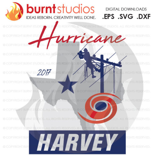 Hurricane Harvey Power Lineman SVG Cutting File, Texas, Stormchaser, Linemen, Line Crew, Climbing Hooks, Wood Walkers, Power, PNG
