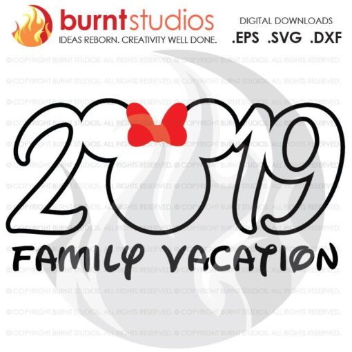 SVG Cutting File, 2019 Walt Disney World, Minnie Mouse, Magic Kingdom, Family Vacation Shirt Design, EPS, PNG, Digital Download, Customize