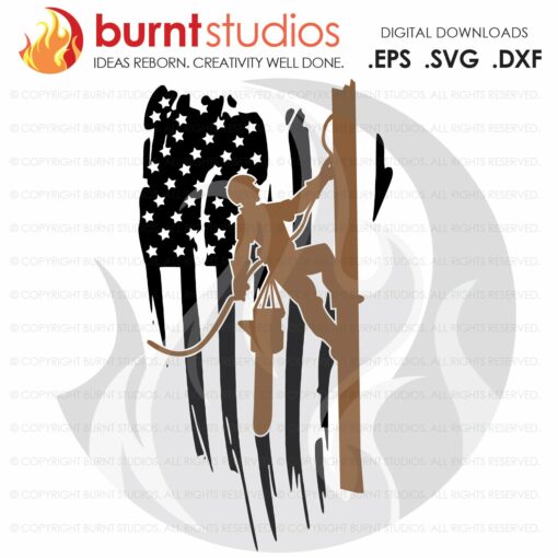 SVG Cutting File, USA Flag, United States of America, Tree Trimmer, Arborist, Tree Climber, Climbing Hooks, Spikes, Gaffs, Decal, Svg, PNG