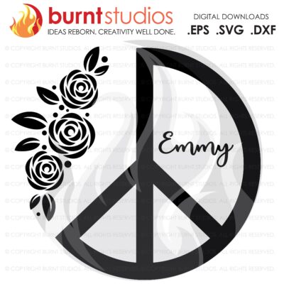 SVG Cutting File, Peace Sign with Flowers and Customizable Name, Peace, Love, and Happiness, Flowers, Decal Design, Vinyl Artwork, DIY