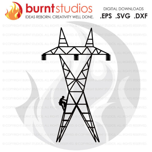SVG Cutting File, Transmission Tower Lineman, United States of America, Linemen, Power, Climbing Hooks, Spikes, Gaffs, Decal, Svg, Png