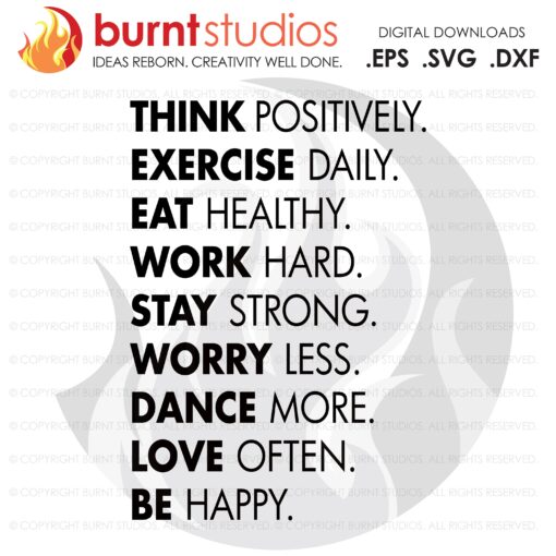 Think Positively Exercise, SVG Cutting File,Exercising, Body Building, Health, Lifestyle, Squat,Cardio Digital File, Download, PNG, DXF, eps