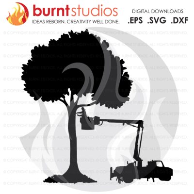 SVG Cutting File, Bucket Truck Tree Trimmer, Arborist, Climbing Hooks, Spikes, Gaffs, Skull,  Shirt Design, Decal Design, PNG, Dxf, Eps